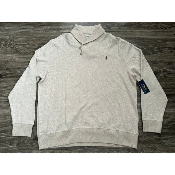 Polo Ralph Lauren Soft Pullover Sweater Button Shawl Collar Beige Men's Size XL - Picture 1 of 9